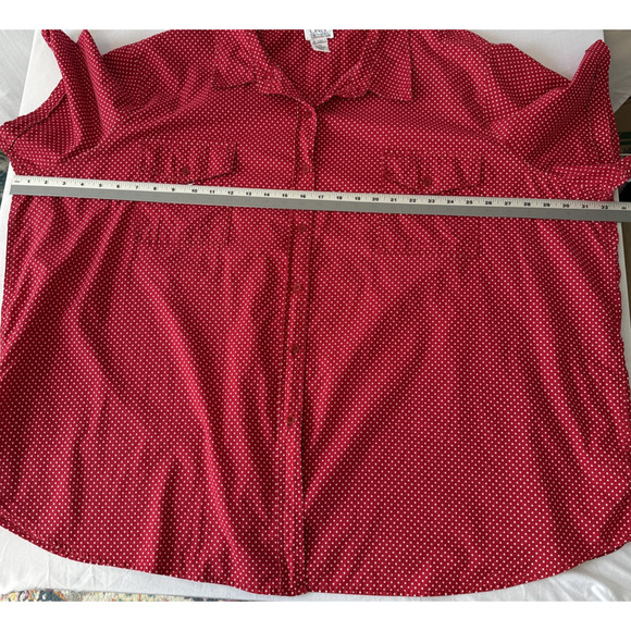 Only Necessities Women’s 4X Classic Button Up Short Sleeve Blouse Red Polka Dot - Picture 5 of 7